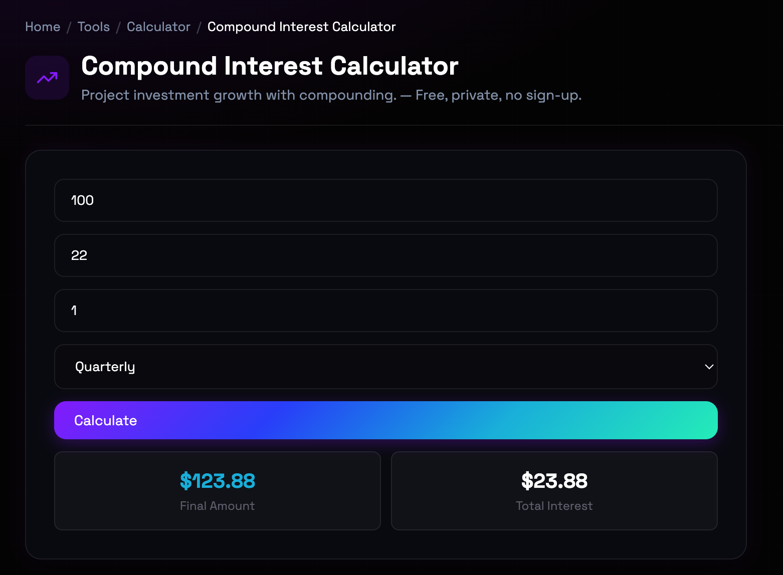 How to use Compound Interest Calculator online — free, fast, and private
